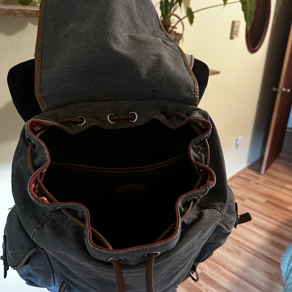 Fossil Charcoal Canvas Backpack with Brown Accents - Picture 4 of 7